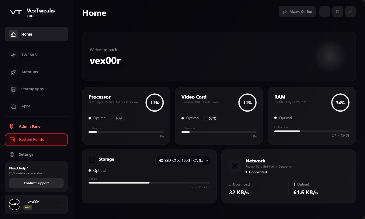 vexTweaks Dashboard